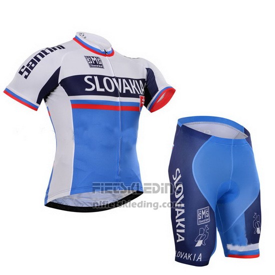 2013 Fietskleding Slowakije Wit en Blauw Korte Mouwen en Koersbroek